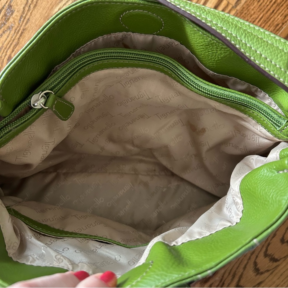 Tignanello green leather shoulder bag satchel purse - Picture 8 of 16